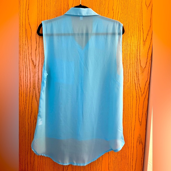 BONGO Aqua Blue Hi Low Button Down Sheer Sleeveless Blouse. Sz XL - Picture 4 of 6
